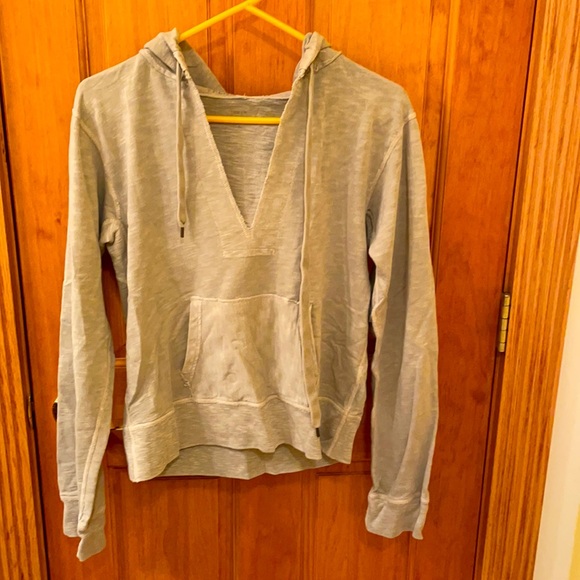 French terry rough edge top in tan.